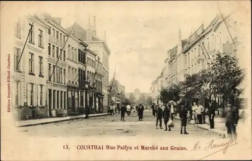 Ak Kortrijk Courtrai Westflandern, Rue Ralfyn et Marché aux Grains