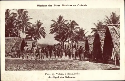 Ak Bougainville Ozeanien, Missions des Peres Maristes, place de village