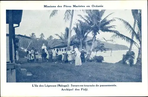 Ak Fiji Fidschi, Missions des Pères Maristes, Lépreux Makogai, Soeurs, Leprakolonie