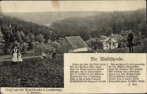 Gedicht Ak Lamspringe in Niedersachsen, Die Waldschenke von F. Kiel, Gasthof v. H. Warnecke