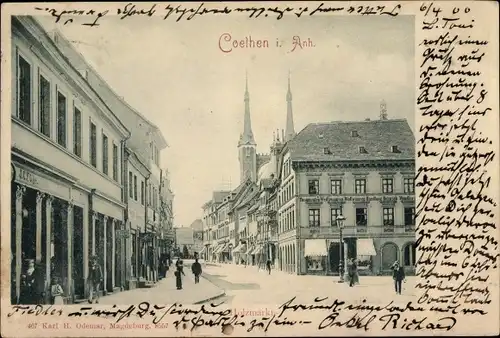 Ak Cöthen Köthen in Anhalt, Holzmarkt, Geschäfte