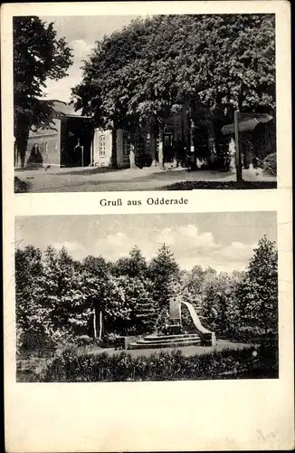 Ak Odderade in Dithmarschen, Straßenpartie, Denkmal