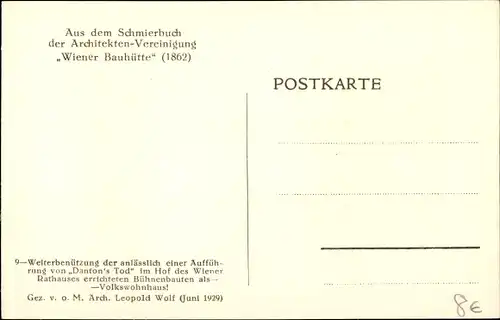 Künstler Ak Leopold Wolf, Schmierbuch Architektenvereinigung Wiener Bauhütte, Dantons Tod 1929