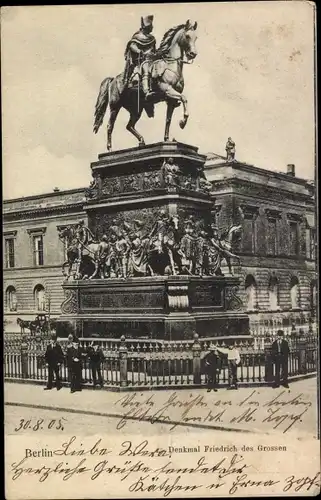 Ak Berlin Mitte, Unter den Linden, Denkmal König Friedrich der Große