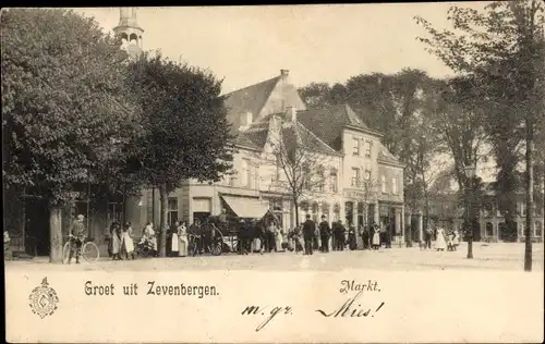 Ak Zevenbergen Nordbrabant, Markt, Passanten, Kutsche