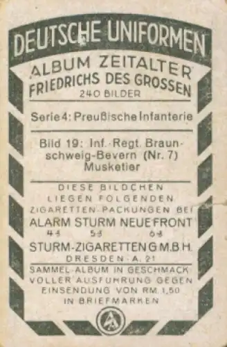 Sammelbild Deutsche Uniformen, Zeitalter Friedrichs des Großen, Serie 4 Bild 19, Inf. Rgt. 7