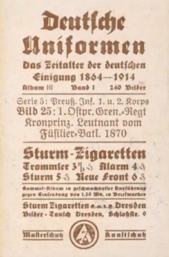 Sammelbild Deutsche Uniformen, Album III Band 1 Bild 25, 1. Ostpr. Gren. Regt. Kronprinz