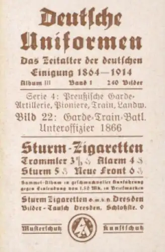 Sammelbild Deutsche Uniformen, Album III Band 1 Bild 22, Garde Train Batl. 1866