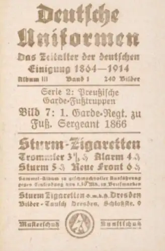 Sammelbild Deutsche Uniformen, Album III Band 1 Bild 7, 1. Garde Regt. zu Fuß 1866