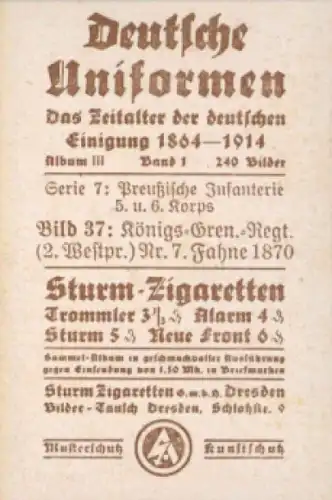 Sammelbild Deutsche Uniformen, Album III Band 1 Bild 37, Königs Gren. Rgt. 7, 1870