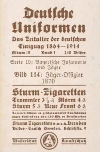 Sammelbild Deutsche Uniformen, Album III Band 1 Bild 114, Jäger Offizier 1870, Bayern