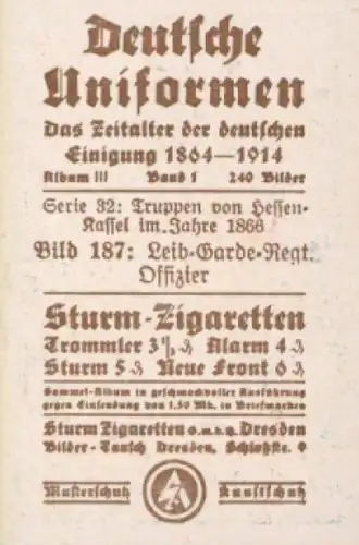 Sammelbild Deutsche Uniformen, Album III Band 1 Bild 187, Leib Garde Regt. 1866