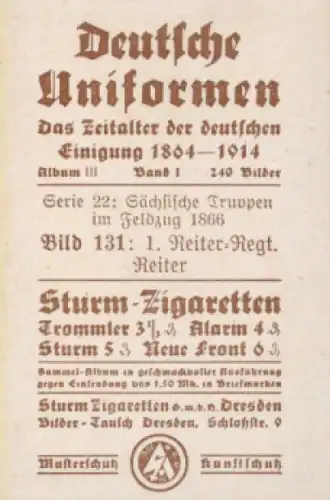 Sammelbild Deutsche Uniformen, Album III Band 1 Bild 131, 1. Reiter Regt., Sachsen 1866