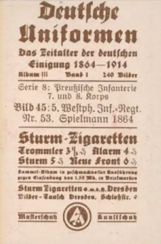 Sammelbild Deutsche Uniformen, Album III Band 1 Bild 45, Westph. Inf. Rgt. 53, 1864