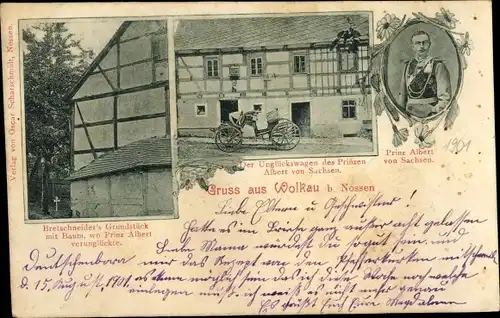 Ak Wolkau Nossen in Sachsen, Unglückswagen des Prinzen Albert von Sachsen, Unglücksstelle