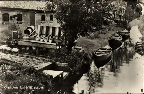 Ak Giethoorn Overijssel Niederlande, Landelijk schoon, Gewässer, Boote