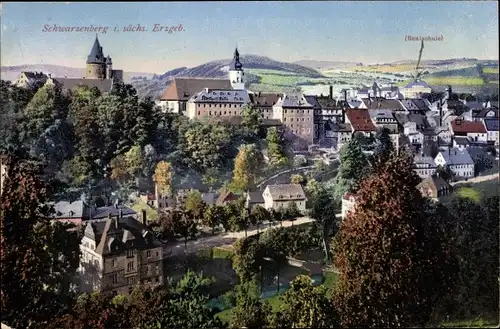 Ak Schwarzenberg im Erzgebirge Sachsen, Blick auf die Stadt, Realschule