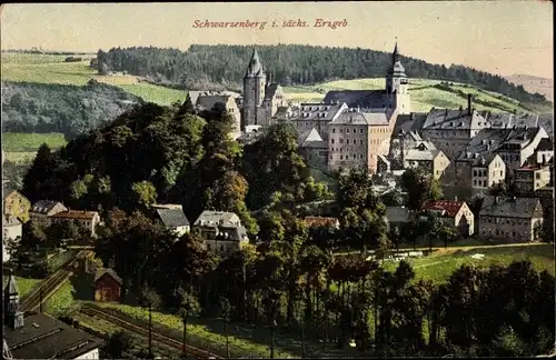 Ak Schwarzenberg im Erzgebirge Sachsen, Schloss und Kirche
