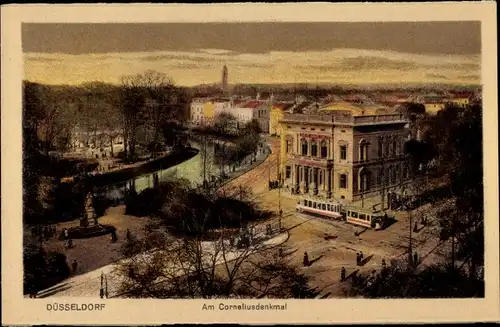 Ak Düsseldorf am Rhein, Am Corneliusdenkmal, Straßenbahn