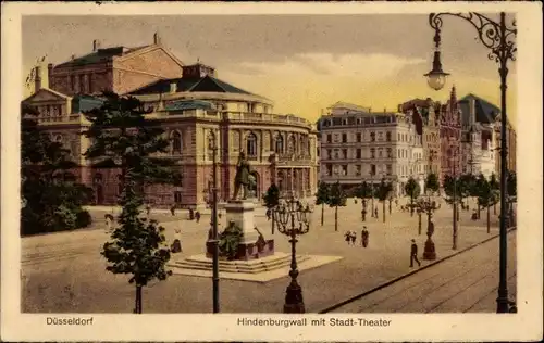 Ak Düsseldorf am Rhein, Hindenburgwall mit Stadt-Theater, Denkmal