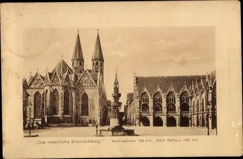Ak Braunschweig in Niedersachsen, Martinskirche, Altes Rathaus