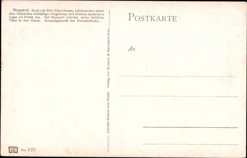 Künstler Ak Astudin, Boppard am Rhein, Panorama, Flusspartie, Berge