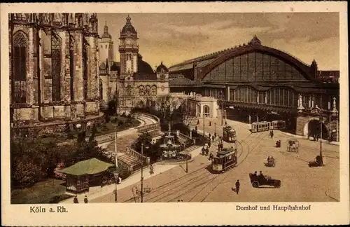 Ak Köln am Rhein, Domhof und Hauptbahnhof, Straßenbahn