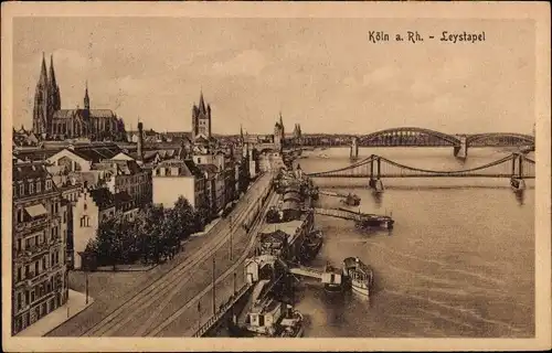 Ak Köln am Rhein, Leystapel, Brücke, Schiff, Dom