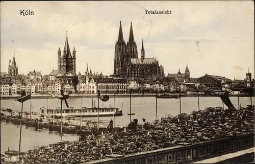 Ak Köln am Rhein, Totalansicht, Dom, Schiff
