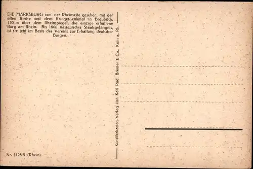 Künstler Ak Braubach am Rhein, Marksburg, Panorama