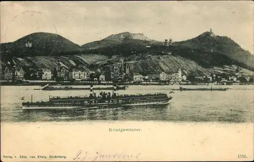 Ak Königswinter am Rhein, Uferpartie, Schiff