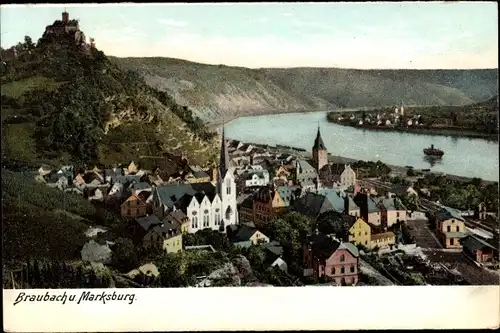 Ak Braubach am Rhein, Marksburg, Panorama