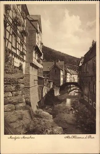 Ak Monschau Montjoie in der Eifel, Alte Häuser a. d. Rur