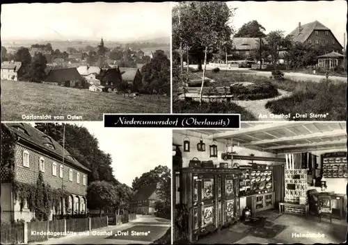 Ak Niedercunnersdorf Kottmar in Sachsen, Dorfansicht, Am Gasthof Drei Sterne, Kindertagesstätte