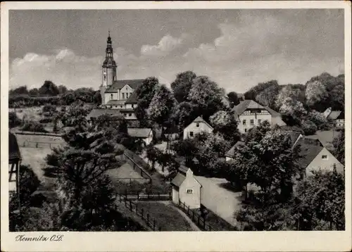 Ak Kemnitz Bernstadt auf dem Eigen, Teilansicht des Ortes, Kirche