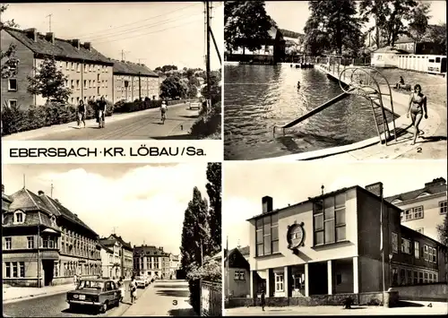 Ak Ebersbach in Sachsen Oberlausitz, Neubaugebiet, Sommerbad, Bahnhofstraße, Krankenhaus