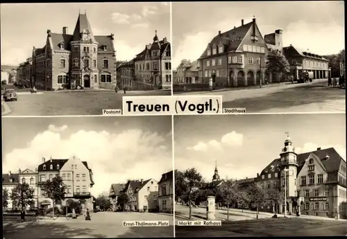 Ak Treuen im Vogtland, Postamt, Stadthaus, Ernst-Thälmann-Platz, Markt mit Rathaus