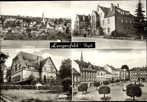 Ak Lengenfeld im Vogtland Sachsen, Blick zur Stadt, Bahnhof, Parkhaus, August-Bebel-Platz