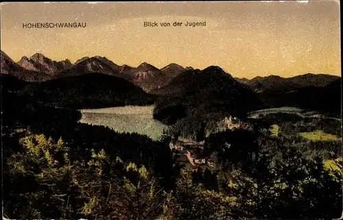 Ak Hohenschwangau Schwangau im Ostallgäu, Schloss Hohenschwangau, Blick von der Jugend
