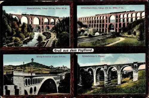 Ak Plauen Vogtland, Elstertalbrücke, Syratalbrücke, König-Friedrich-August-Brücke, Gölzschtalbrücke