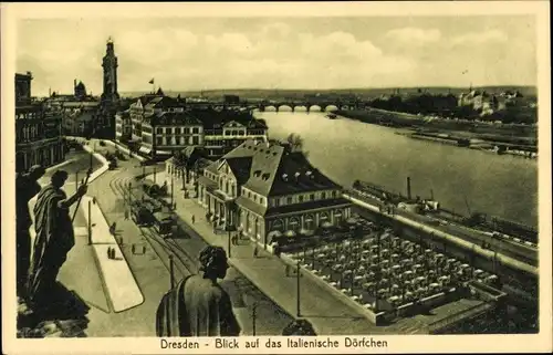 Ak Dresden Altstadt, Blick auf das italienische Dörfchen, Elbe