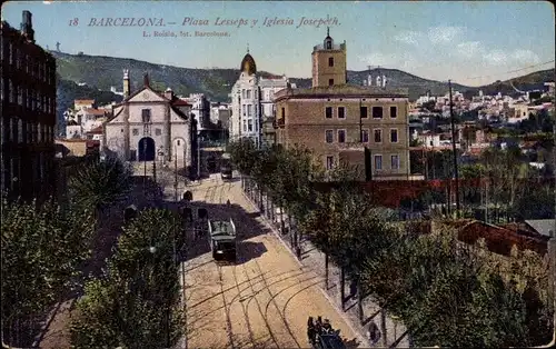 Ak Barcelona Katalonien Spanien, Plaza Lesseps y Iglesia Josepeth