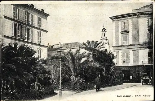 Ak San Remo Ligurien, Côte d'Azur, Straßenansicht, Café, Restaurant
