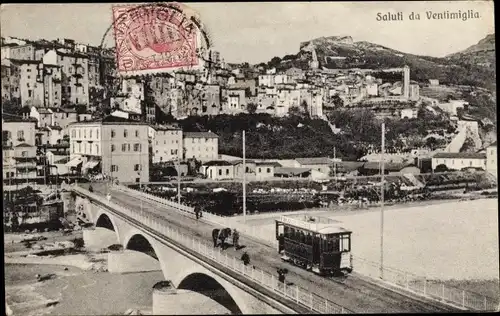 Ak Ventimiglia Liguria, Gesamtansicht mit Brücke