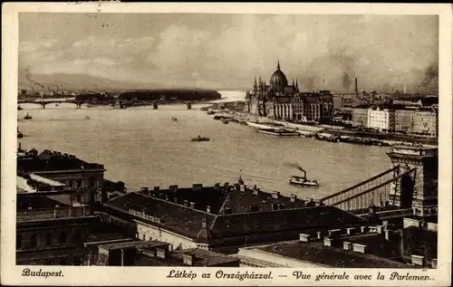 Ak Budapest Ungarn, Parlamentsgebäude, Panorama