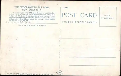 Ak New York City USA, The Woolworth Building