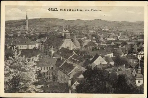 Ak Graz Steiermark, Blick auf die Stadt vom Uhrturm
