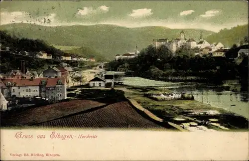 Ak Loket Elbogen Region Königgrätz, Panorama mit Burg Elbogen, Nordseite