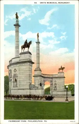 Ak Philadelphia Pennsylvania USA, Smith Memorial Monument, Fairmont Park