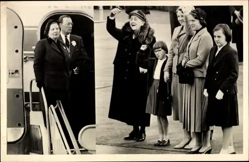 Ak Aankomst op Schiphol, Wilhelmina, Juliana, Prinz Bernhard, Flugzeug, 8 Nov. 1955